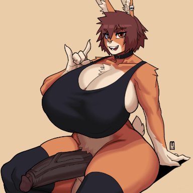 1futa, alternate outfit, artist request, balls, big breasts, big penis, bottomless, braid, breasts, bunny ears, bunny tail, bunybunyboi, character request, choker, clothed