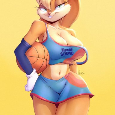 2021, anthro, areola slip, ball, basketball, basketball (ball), basketball uniform, big breasts, blue gloves, breasts, elbow gloves, female, fur, gloves, hi res