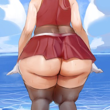 1girls, 2021, ass, bamboo ale, big ass, blush, butt crack, female, female only, from behind, gluteal fold, half-closed eyes, hololive, houshou marine, large ass