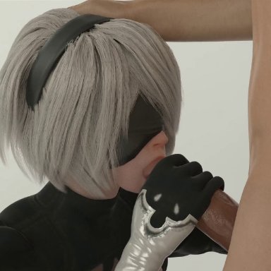 1boy, 1girl, animated, audio cake, blindfold, blowjob, faceless male, fellatio, female, gloves, hand on head, male, nier, nier (series), nier: automata