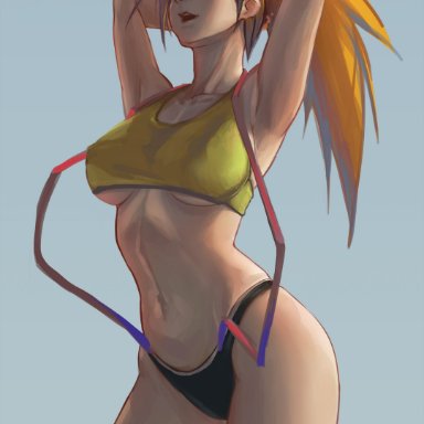 1girls, big breasts, blue eyes, breasts, female, female only, huge breasts, kasumi (pokemon), large breasts, legs, long hair, misty (pokemon), myth1c, orange hair, pokemon