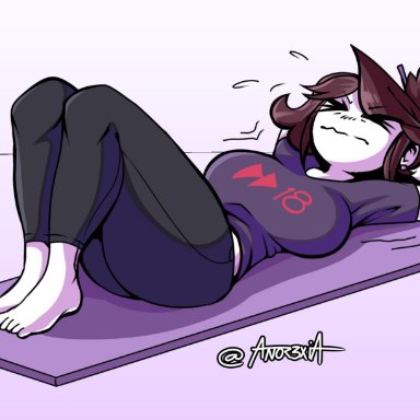 2020, anor3xia, big breasts, brown hair, earrings, female, jaiden, jaiden animations, milf, signature, sssir8, streching, struggling, sweating, thighs