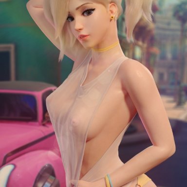 1girls, 3d, areolae, big breasts, blender, blonde hair, breasts, female, female only, forceballfx, large breasts, looking at viewer, mercy, nipples, overwatch