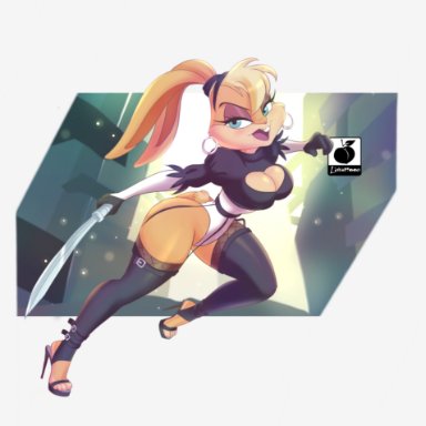 1girls, alternate costume, alternate version available, anthro, artist name, ass, blonde hair, blue eyes, breasts, bubble ass, bubble butt, bunny ears, bunny tail, busty, capcom