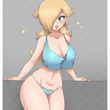 1girls, blonde hair, blue eyes, breasts, cleavage, female, female only, huge breasts, panties, princess rosalina, simmsy, super mario bros., super mario galaxy, thick thighs, wide hips