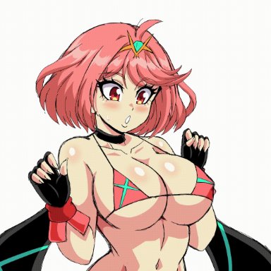 1girls, animated, big breasts, bouncing breasts, breasts, cleavage, female, female only, large breasts, lewdamone, pyra, solo, xenoblade chronicles, xenoblade chronicles 2