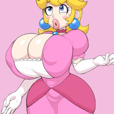 1girls, absurdres, bimbo, breasts, cleavage, female, female only, gray impact, highres, huge breasts, mario (series), princess peach, solo, super mario bros., thick thighs