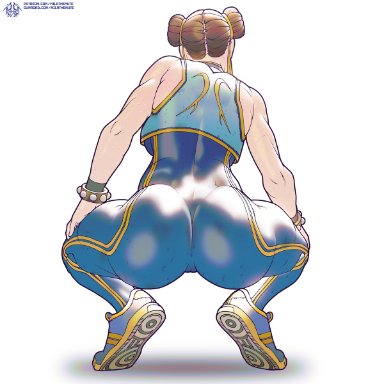 ass, athletic, athletic female, biceps, bodysuit, brown hair, bubble butt, busty, butt, cameltoe, capcom, chun-li, crop top, hourglass figure, milathemute