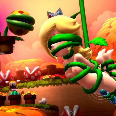 3d, animated, bondage, hitachi magic wand, mario (series), mind control, onmodel3d, piranha plant, princess daisy, princess rosalina, sound, stingby, super mario 3d world, super mario bros., tagme