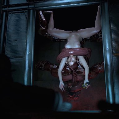 1girls, 1monster, 3d, animated, claire redfield, dialogue, feet, legs open, legs up, leon scott kennedy, licker, mind break, monster, open mouth, resident evil