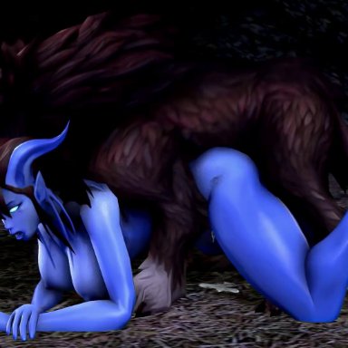 1animal, 1girls, 2015, 3d, 60fps, all fours, alliance (warcraft), animated, bestiality, big breasts, bouncing breasts, breasts, canine, cum, cumdrip