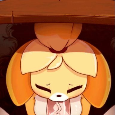 absurd res, animal crossing, animated, anthro, blowjob, bwc, cute, deepthroat, eto ya, eyes closed, fellatio, furry, isabelle (animal crossing), oral, saliva