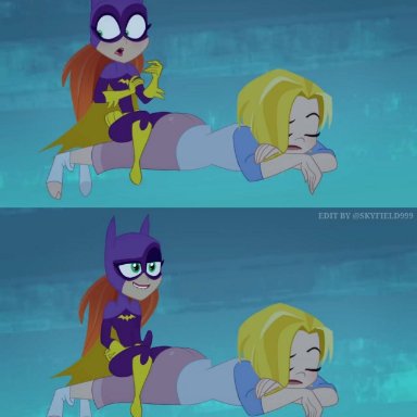 1futa, 1girls, asleep, ass, barbara gordon, batgirl, blush, clothed sex, dc, dc comics, dc super hero girls, duo, edit, female, from behind