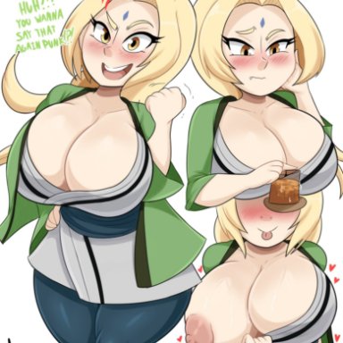 1girls, areolae, blush, bmayneart, breasts, cleavage, female, female only, huge breasts, looking at viewer, naruto, nipples, tsunade