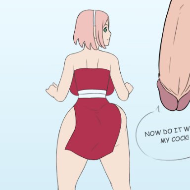 animated, ass shake, biggies00, boruto: naruto next generations, fat ass, huge ass, huge cock, looking back, naruto, naruto (series), naruto shippuden, pink hair, sakura haruno, short dress, twerking