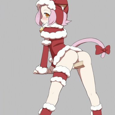 1boy, 1boy1girl, 1girl, animated gif, ass, brown eyes, gif, nekomimi, pink hair, santa costume, vaginal penetration