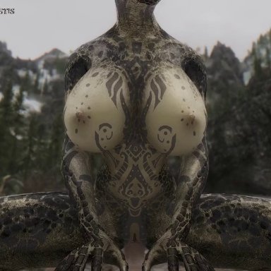 1boy1girl, animated, argonian, big breasts, boobs, breasts, consensual, cowgirl position, girl on top, human, interspecies, loop, moaning, moaning in pleasure, nipples