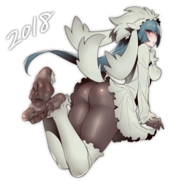 2018, ass, black legwear, blue hair, breasts, chinese zodiac, cosplay, costume, creatures (company), dress, feet, female, foot fetish, furfrou, furfrou (cosplay)