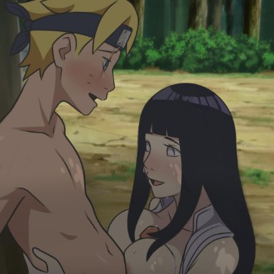 anotheru, big breasts, blush, boruto: naruto next generations, breasts, female, hyuuga hinata, incest, male, mother and son, naruto, naruto: the last, outdoors, paizuri, penis