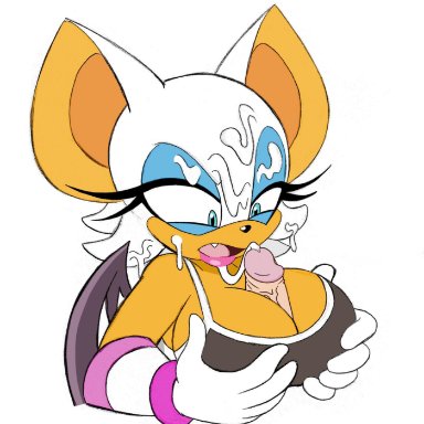 annoyed, anthro, bat, big breasts, big penis, blue eyes, blue eyeshadow, breasts, color, colored, colored sketch, cum, cum on face, cum on lips, edit