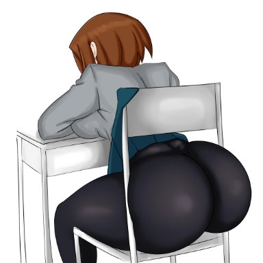 1girls, ass, big ass, big breasts, bottom heavy, breasts, brown hair, chair, fat ass, female, huge ass, large ass, large breasts, lord lince, my hero academia