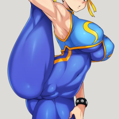 1girls, ass, big ass, big breasts, breasts, chun-li, female, female only, jmg, one leg up, standing split, street fighter