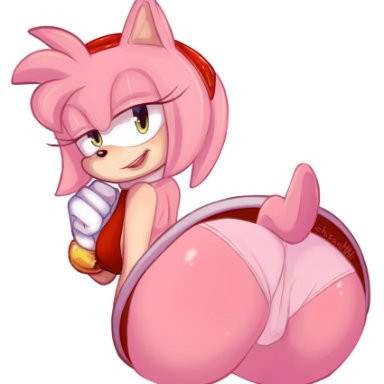 amy rose, anthro, ass, bent over, chisana, clothed, clothing, eulipotyphlan, female, hedgehog, hi res, looking at viewer, mammal, panties, panty shot