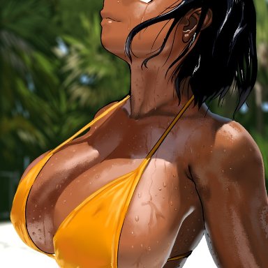 1girls, breasts, cessa, cleavage, dark skin, dark-skinned female, female, female only, huge breasts, solo, sweat