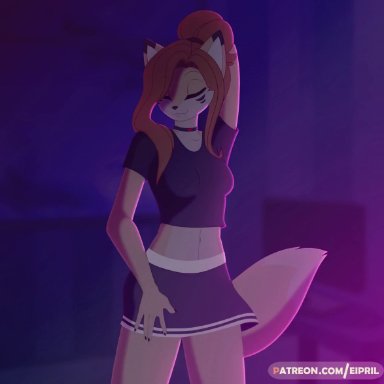 animated, anthro, cute fangs, dancing, eipril, elisabeth (character), fluffy tail, furry, long hair, music, skirt, solo, sound, video