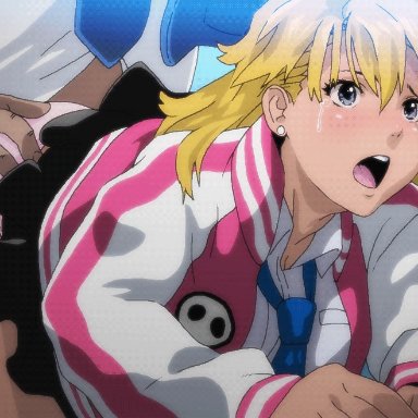 animated, blonde hair, clothed sex, doggy style, miniskirt, nighthawk (circle), open mouth, panties, questionable consent, rape, tears, tie
