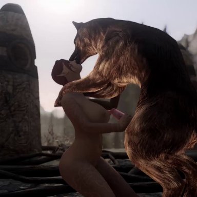 1animal, 1girls, 3d, anilingus, animal genitalia, animated, ass, ass grab, balls deep, between breasts, big breasts, breasts, cowgirl position, cum, cum in mouth