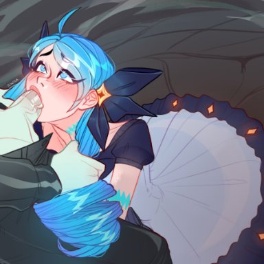 blowjob, blue hair, cute, gwen (league of legends), ilewdha, league of legends, riot games