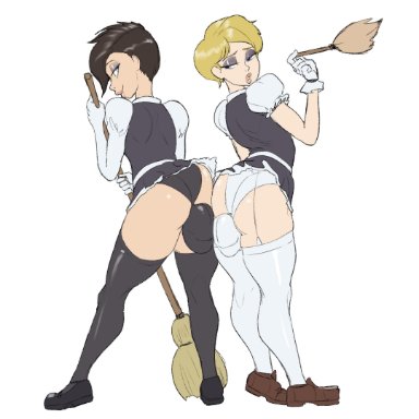 2boys, ass, bulge, femboy, girly, huge ass, maid, male, male only, nightpickle, thick thighs, thighhighs, trap, wide hips