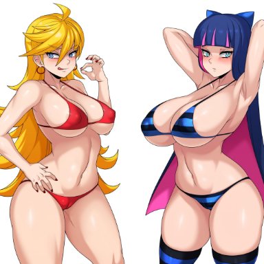 2girls, ass, big ass, big breasts, breasts, female, female only, jmg, panty (psg), panty & stocking with garterbelt, stocking (psg)