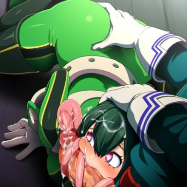 big breasts, clothed female, female, hero outfit(mha), high resolution, highres, izuku midoriya, long hair, male, male/female, my hero academia, neocoill, nipples, solo female, tsuyu asui