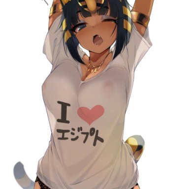 1girls, animal crossing, ankha, areolae, arms behind head, arms up, ass, ass visible through thighs, big breasts, black hair, blue eyes, bracelet, bracelets, breasts, cat ears