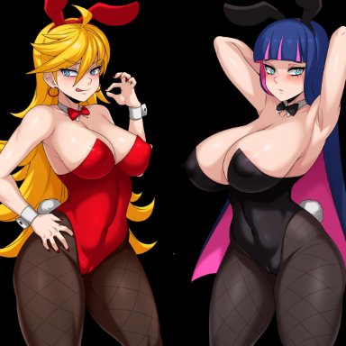 2girls, armpits, big breasts, bunny ears, bunny girl, bunnysuit, clothed female, female focus, female only, high resolution, highres, jmg, long hair, panty (psg), panty & stocking with garterbelt