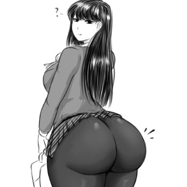 ?, 1girls, asian, ass focus, behind view, big ass, fat ass, franktonius, huge ass, komi shouko, komi-san wa komyushou desu, looking at viewer, looking back, round ass, short skirt