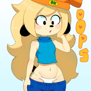 1boy, anthro, bulge, femboy, furry, girly, male, male only, panties, parappa, parappa the rapper, parappa the trappa, solo, somescrub, trap