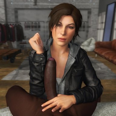 3d, bbc, big penis, brown eyes, brown hair, clothed, dark-skinned male, forearm cock, interracial, lara croft, pale-skinned female, size comparison, source filmmaker, tagme, thatsnowygirl
