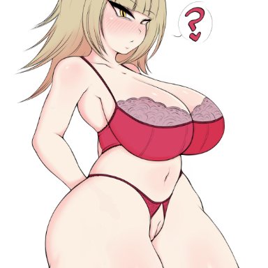 1girls, big breasts, blush, clothing, himiko toga, my hero academia, panties, saltyxodium, simple background, solo, solo female, thick thighs
