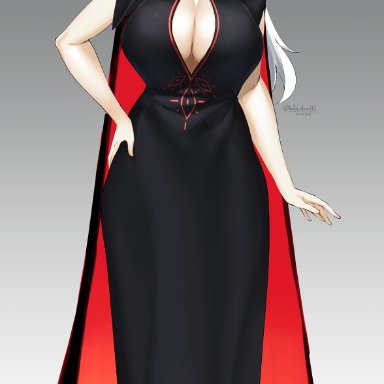 busty, cleavage, dress, keyhole clothing, large breasts, lulu-chan92, milf, rwby, salem (rwby), solo