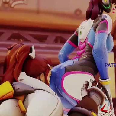 2girls, animated, ass, ass shake, brigitte, d.va, female, female only, huge ass, kishi, overwatch, spanking, tagme, teasing, video