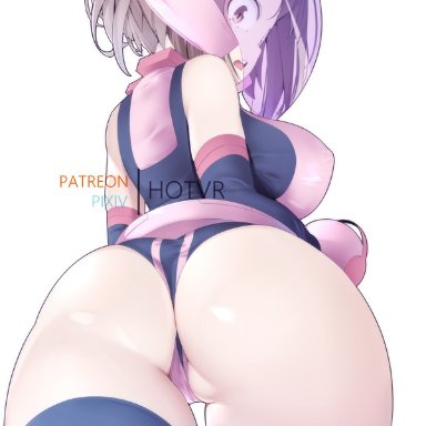 back view, dutch angle, female, hot vr, hotvr, my hero academia, ochako uraraka, partially visible vulva, solo, thong