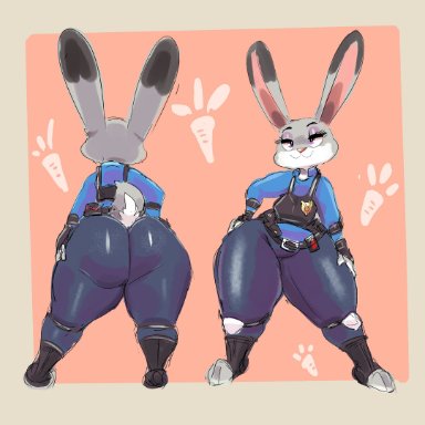 disney, zootopia, judy hopps, kiseff, 3 toes, :3, anthro, ass, back view, big ass, big butt, bubble ass, bubble butt, bunny, bunny ears