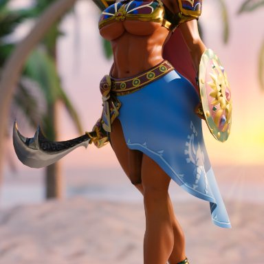 breath of the wild, the legend of zelda, gerudo, urbosa, garean, 1futa, abs, big breasts, big penis, breasts, dark-skinned futanari, dark skin, futa only, futanari, large breasts