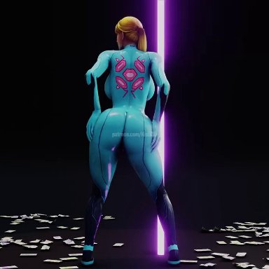 metroid, nintendo, samus aran, kishi, 1girl, ass focus, ass grab, big ass, bimbo, female, female only, pole, pole dancing, twerking, video games