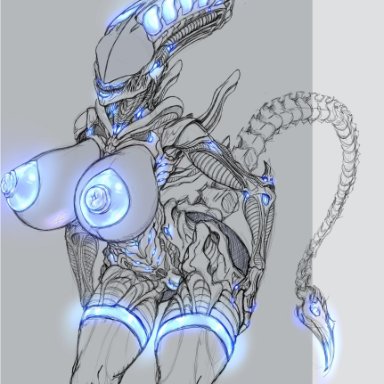 alien (franchise), xenomorph, alien, alien girl, ass, big ass, big breasts, breasts, cleavage, deashold, exoskeleton, female, female only, glowing genitalia, glowing nipples