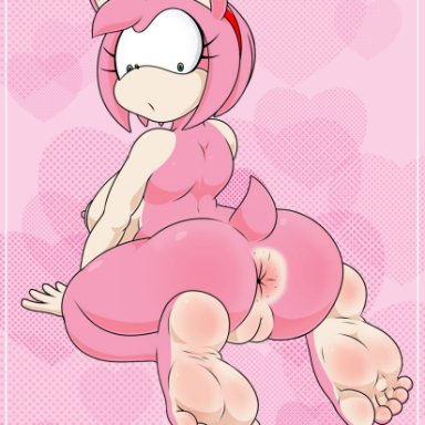 sega, sonic (series), sonic team, sonic the hedgehog (series), amy rose, tinydevilhorns, 1girls, 5 fingers, 5 toes, accessory, animal ears, anthro, anthrofied, anus, ass