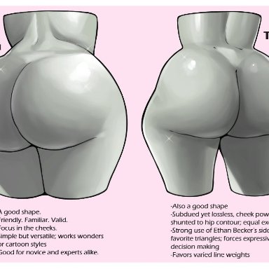original, daserfomalhaut, 2girls, ass, butt, butt crack, comparison, female only, huge ass, thick thighs, wide hips, text, tutorial